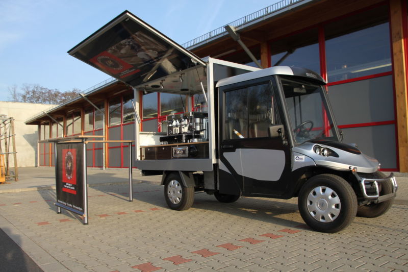 Melex Black Edition das Elektromobil auf der Basis des Melex N-Car 381 , Kaffeemobil und Espressomobil